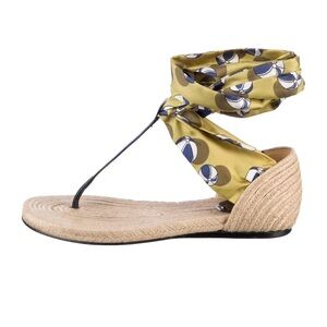 💯 Authentic GUCCI Silk Green Printed Espadrilles Size 38.5 (8.5)